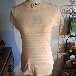 Free People We The Free Striped Yellow and Pink T-Shirt Size Medium